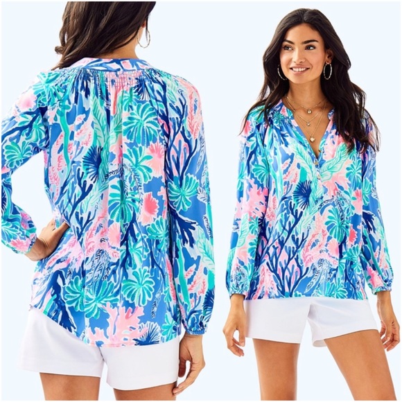Lilly Pulitzer Tops - NWT Lilly Pulitzer Elsa Silk Top in Jet Stream